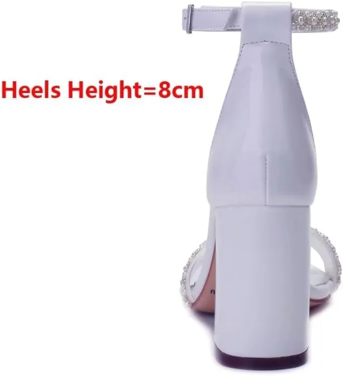 Block Heels Pearls Wedding Sandals Open Toe Ankle Strap Evening Party Summer Shoes