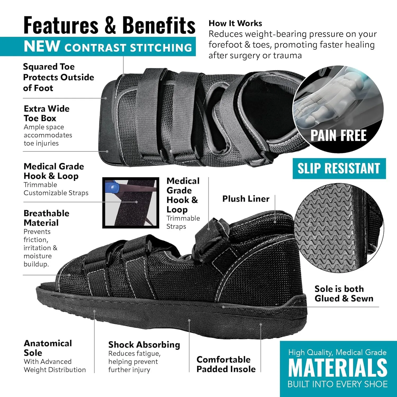 Brace On Post Op Shoe - Orthopedic Shoes for Women & Men, Walking Boot, Ankle Support for Men & Women, Plantar Fasciitis Brace, Medical Boot for Injury (Men, Large, Shoe Size 10-11.5) Black
