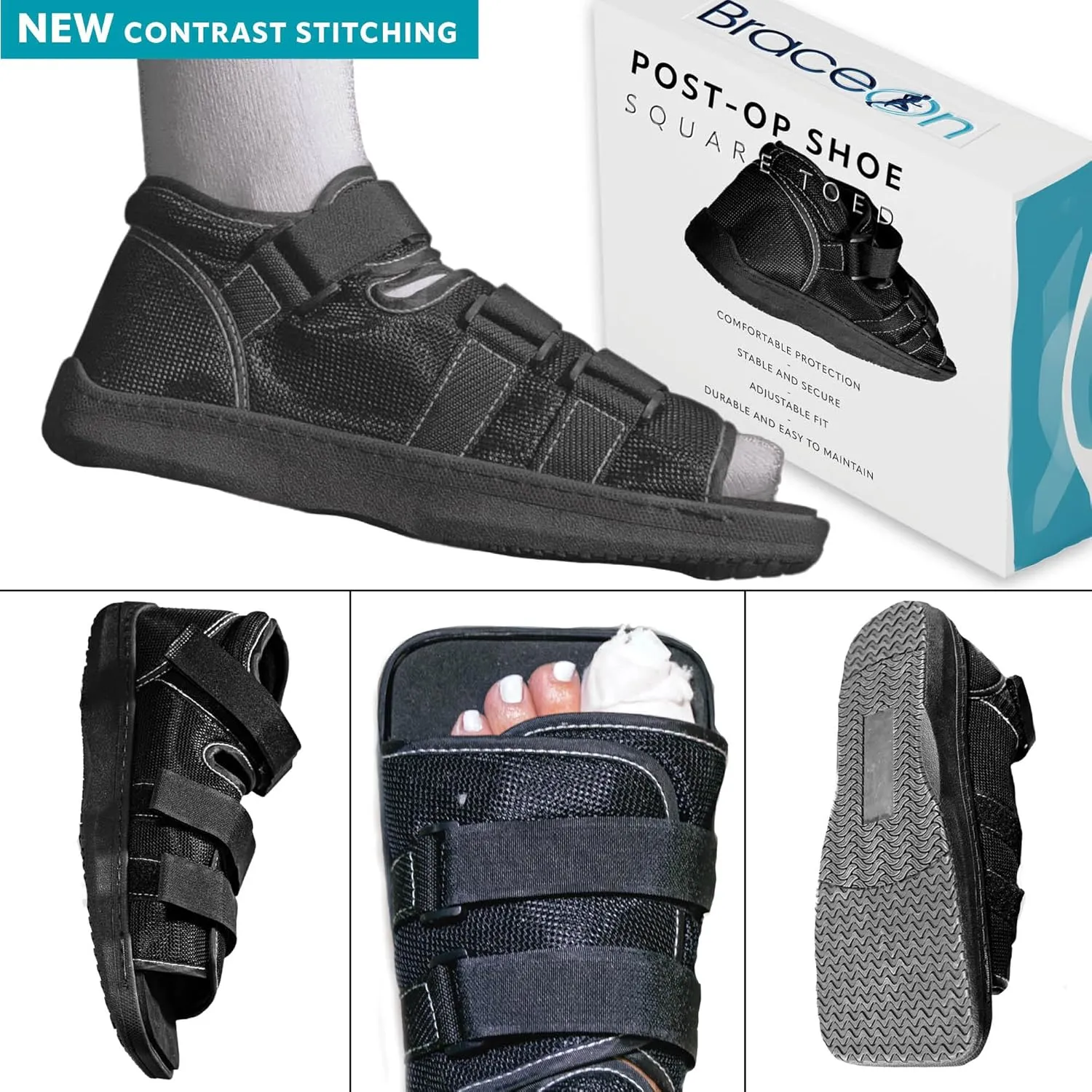 Brace On Post Op Shoe - Orthopedic Shoes for Women & Men, Walking Boot, Ankle Support for Men & Women, Plantar Fasciitis Brace, Medical Boot for Injury (Men, Large, Shoe Size 10-11.5) Black