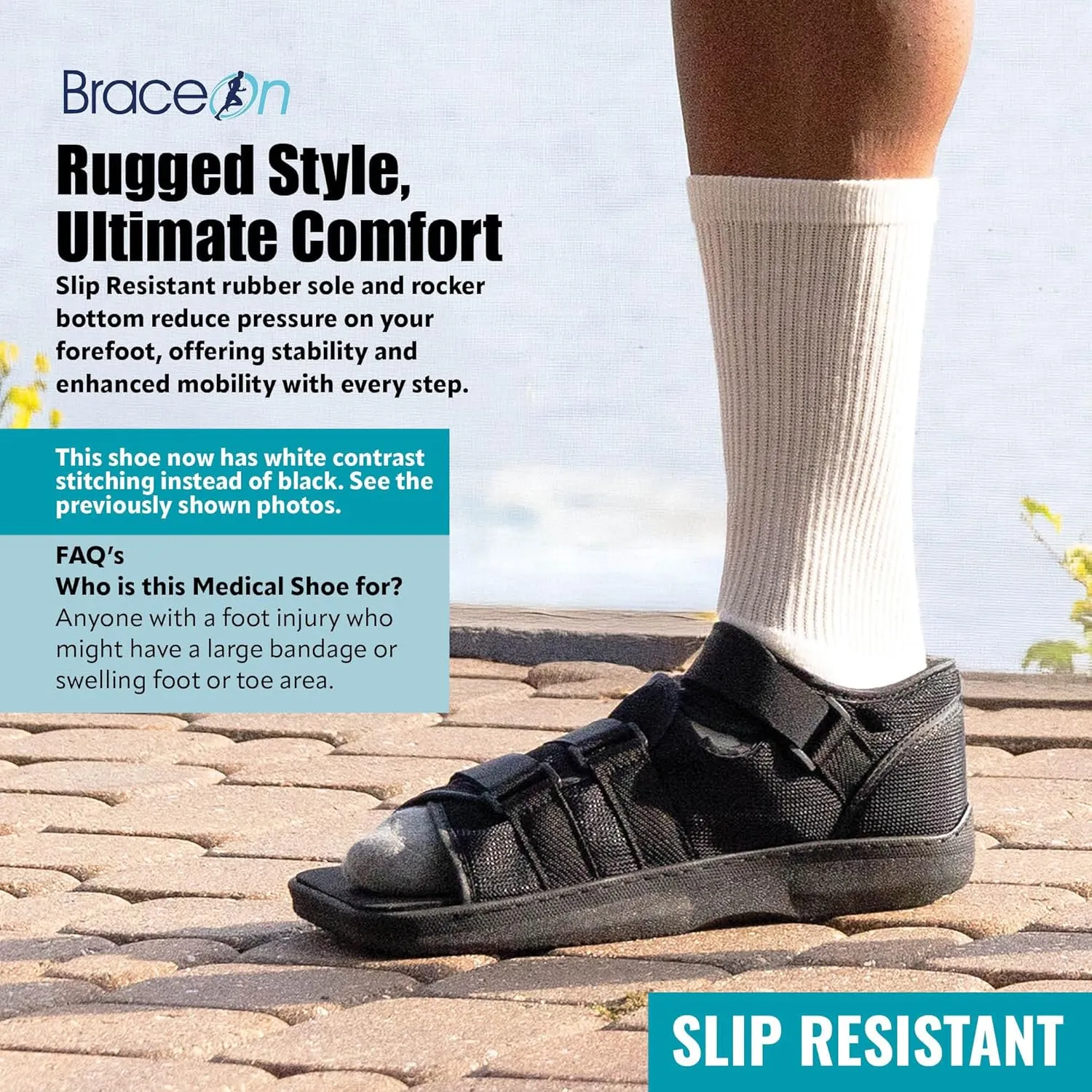 Brace On Post Op Shoe - Orthopedic Shoes for Women & Men, Walking Boot, Ankle Support for Men & Women, Plantar Fasciitis Brace, Medical Boot for Injury (Men, Large, Shoe Size 10-11.5) Black
