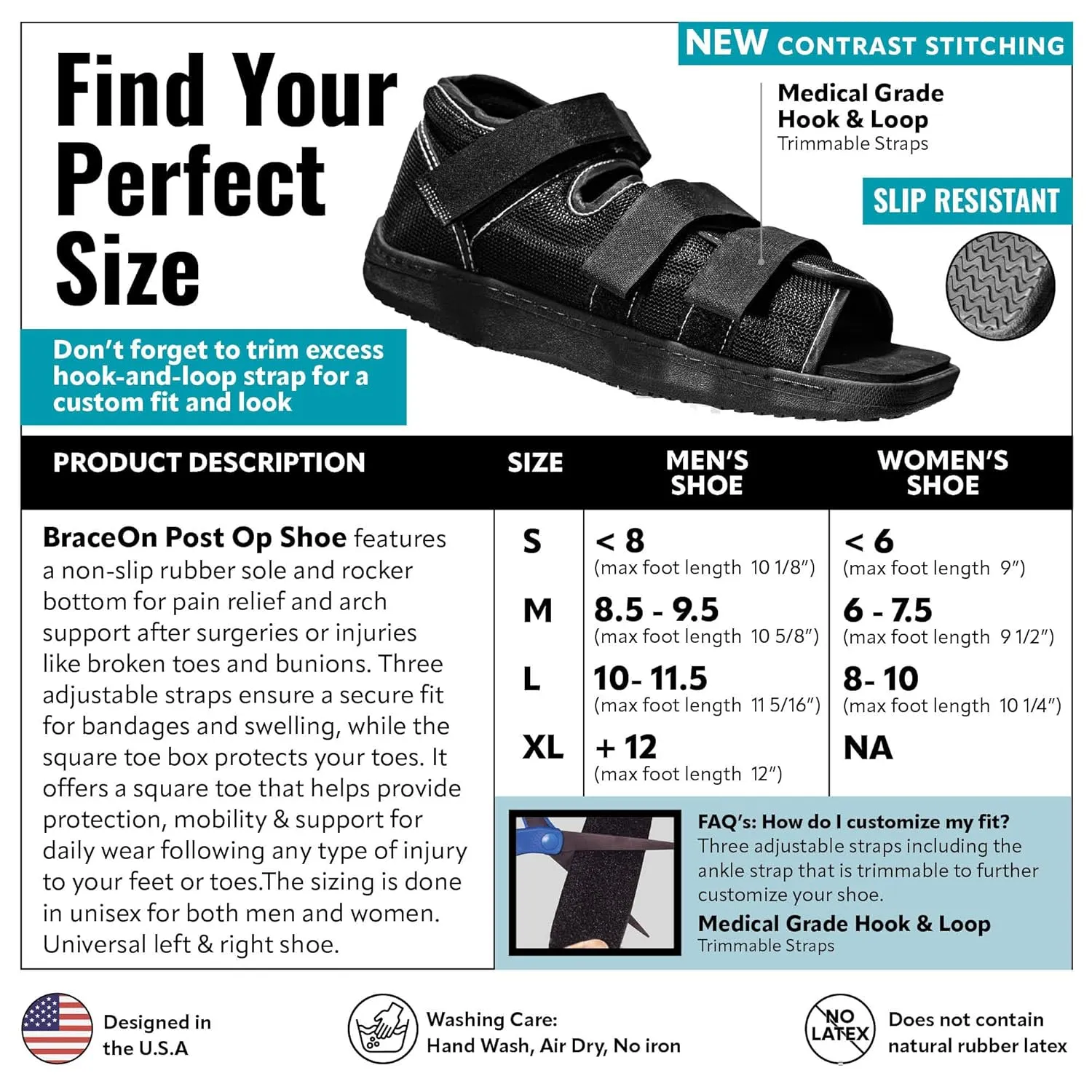 Brace On Post Op Shoe - Orthopedic Shoes for Women & Men, Walking Boot, Ankle Support for Men & Women, Plantar Fasciitis Brace, Medical Boot for Injury (Men, Large, Shoe Size 10-11.5) Black