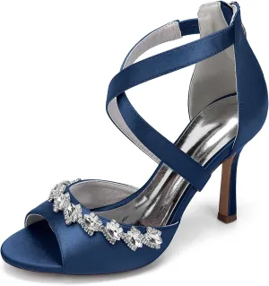 Bridal Shoes Women's Closed Toe Satin Wedding Shoes 9.5CM Open Toe Fish Mouth Cross Strap Stiletto Heel Prom Evening Dress Pumps Bridesmaids