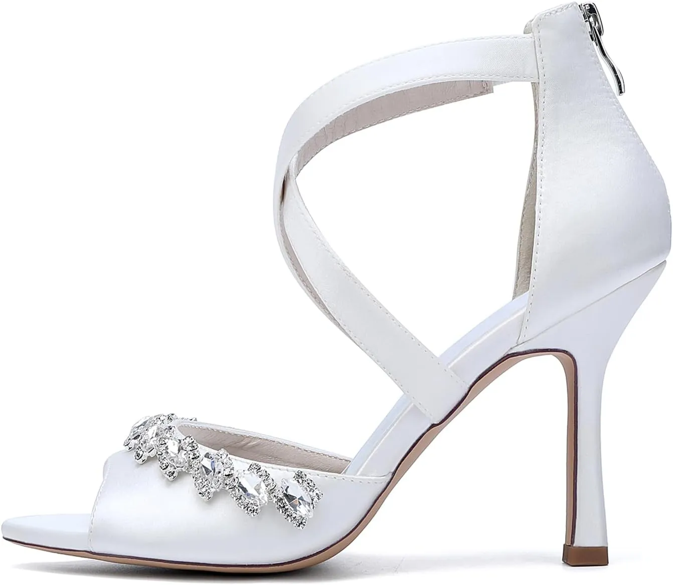Bridal Shoes Women's Closed Toe Satin Wedding Shoes 9.5CM Open Toe Fish Mouth Cross Strap Stiletto Heel Prom Evening Dress Pumps Bridesmaids