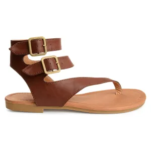 Brinley Co. Womens Keelan Faux Leather Buckle Double Wrap Thong Sandals