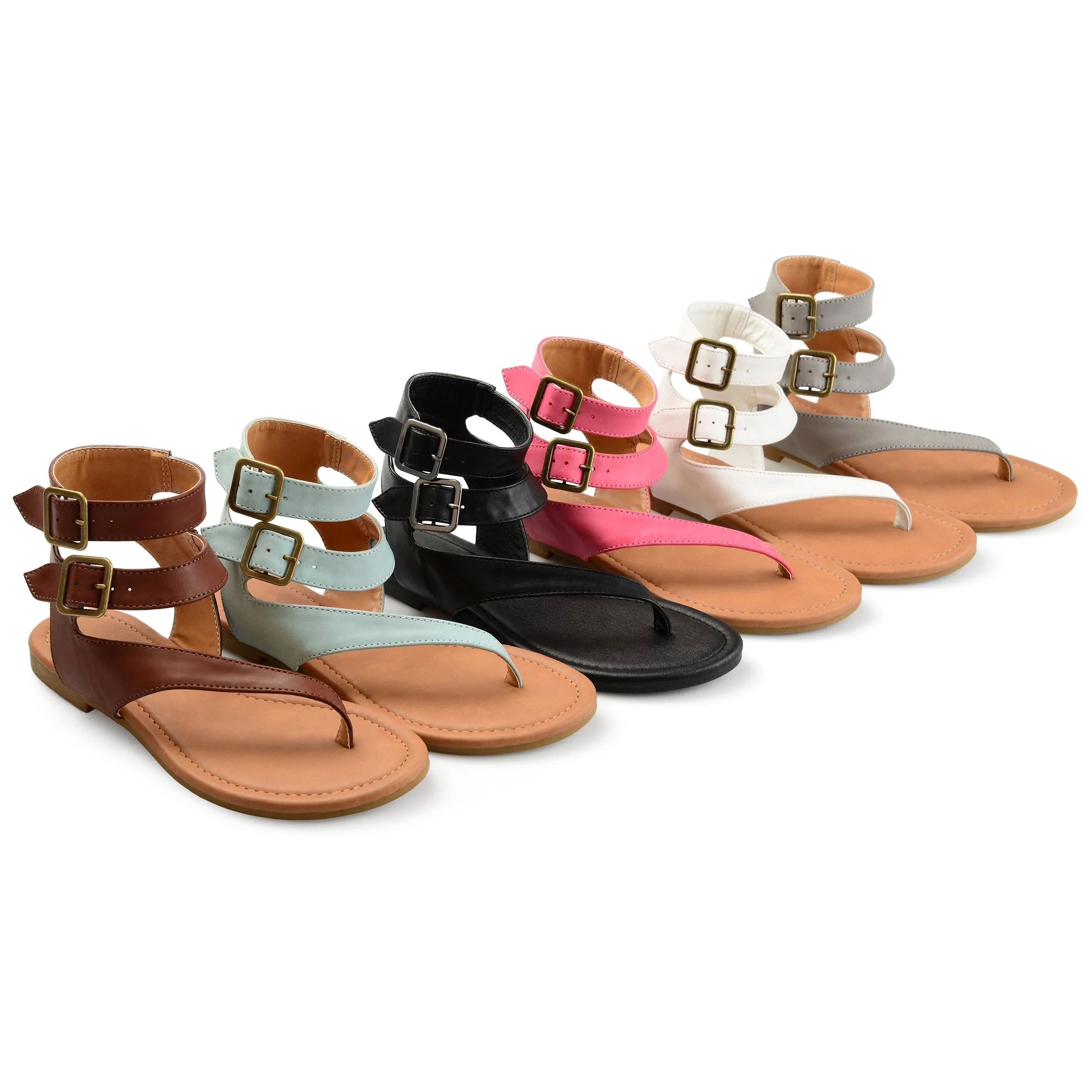 Brinley Co. Womens Keelan Faux Leather Buckle Double Wrap Thong Sandals