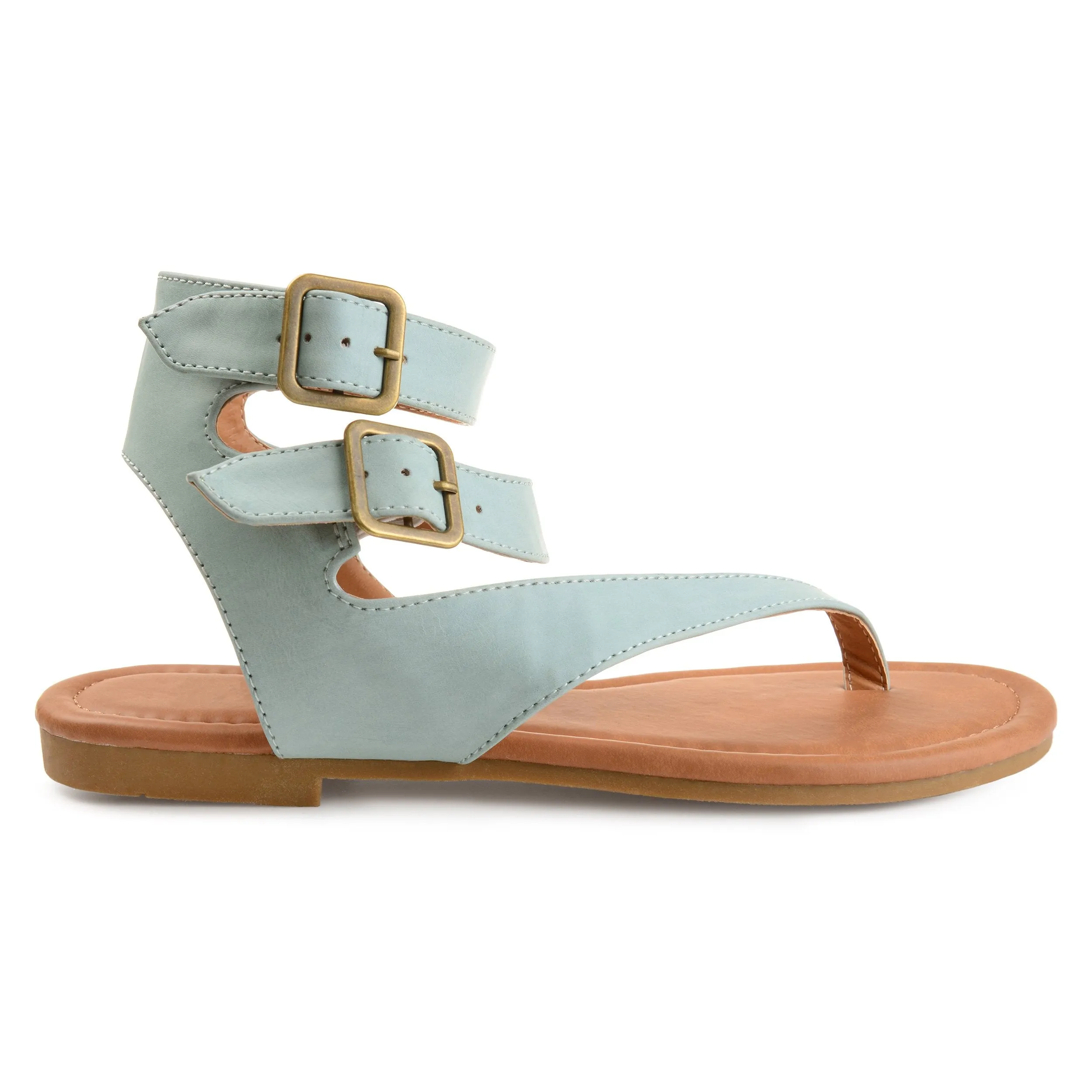 Brinley Co. Womens Keelan Faux Leather Buckle Double Wrap Thong Sandals