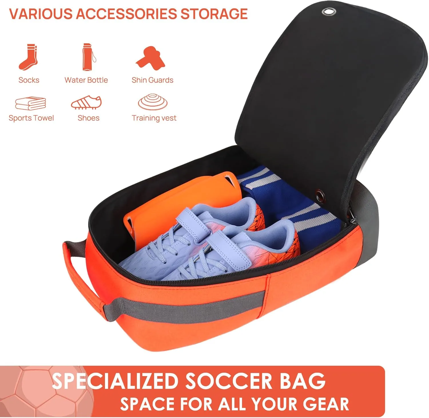 brooman Youth Adult Soccer Shoe Bag Sport Gear Waterproof Zippered Shoe Storage Organizer for Gym Golf Football Travel (Orange)