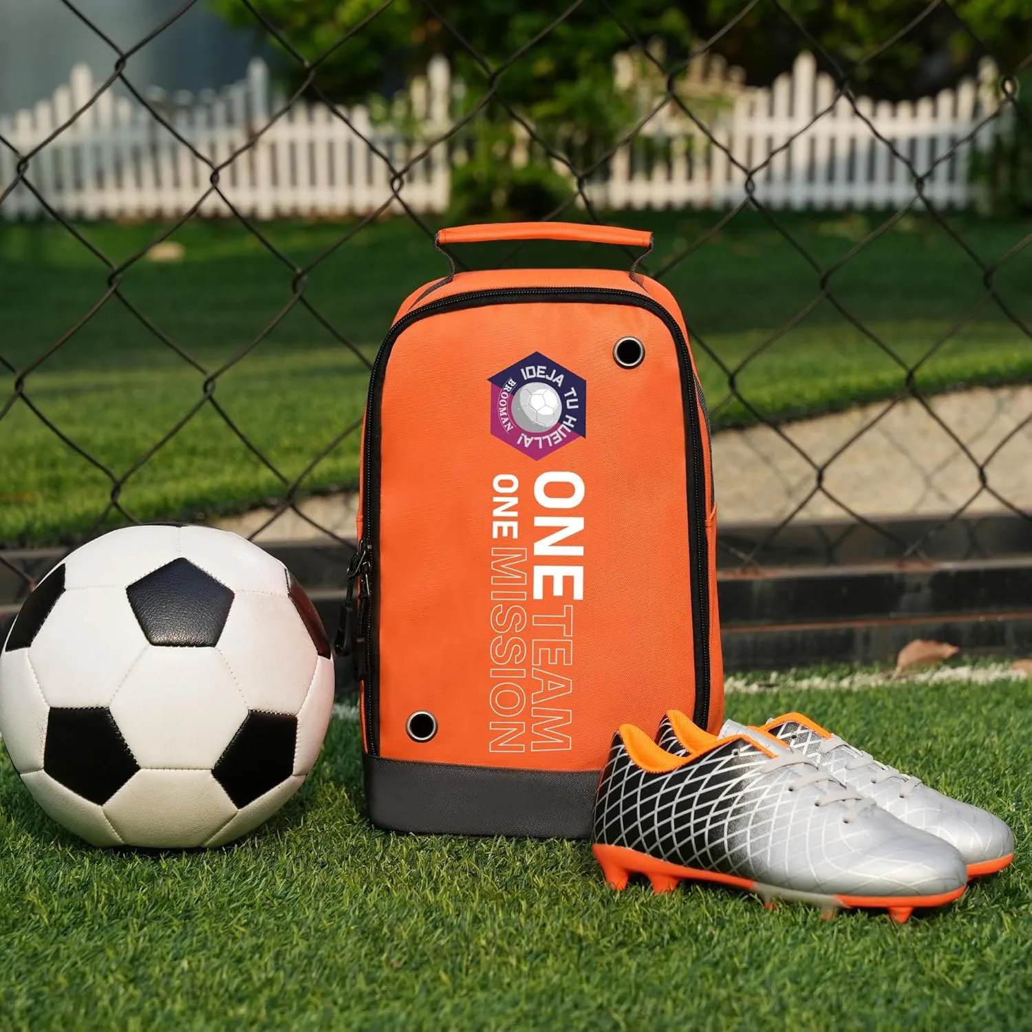 brooman Youth Adult Soccer Shoe Bag Sport Gear Waterproof Zippered Shoe Storage Organizer for Gym Golf Football Travel (Orange)