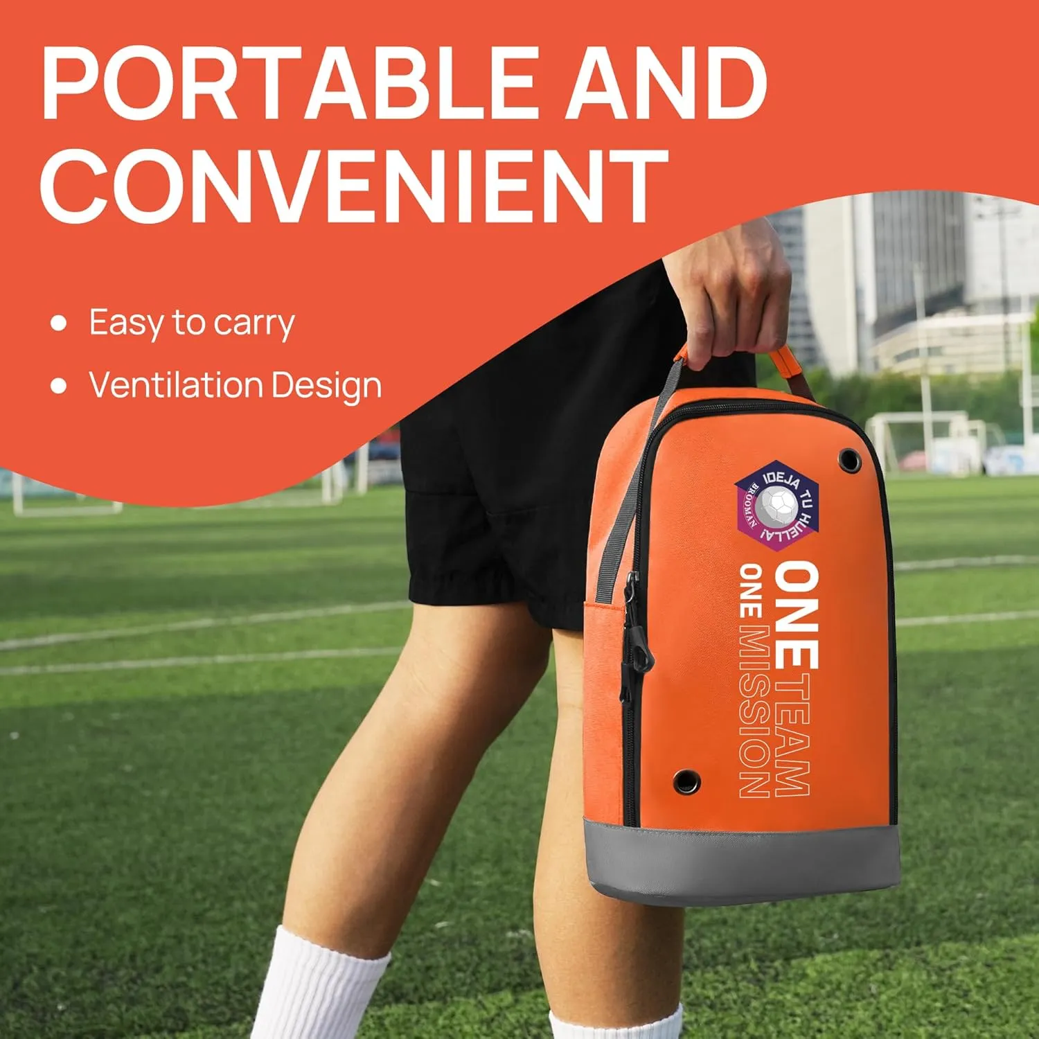 brooman Youth Adult Soccer Shoe Bag Sport Gear Waterproof Zippered Shoe Storage Organizer for Gym Golf Football Travel (Orange)