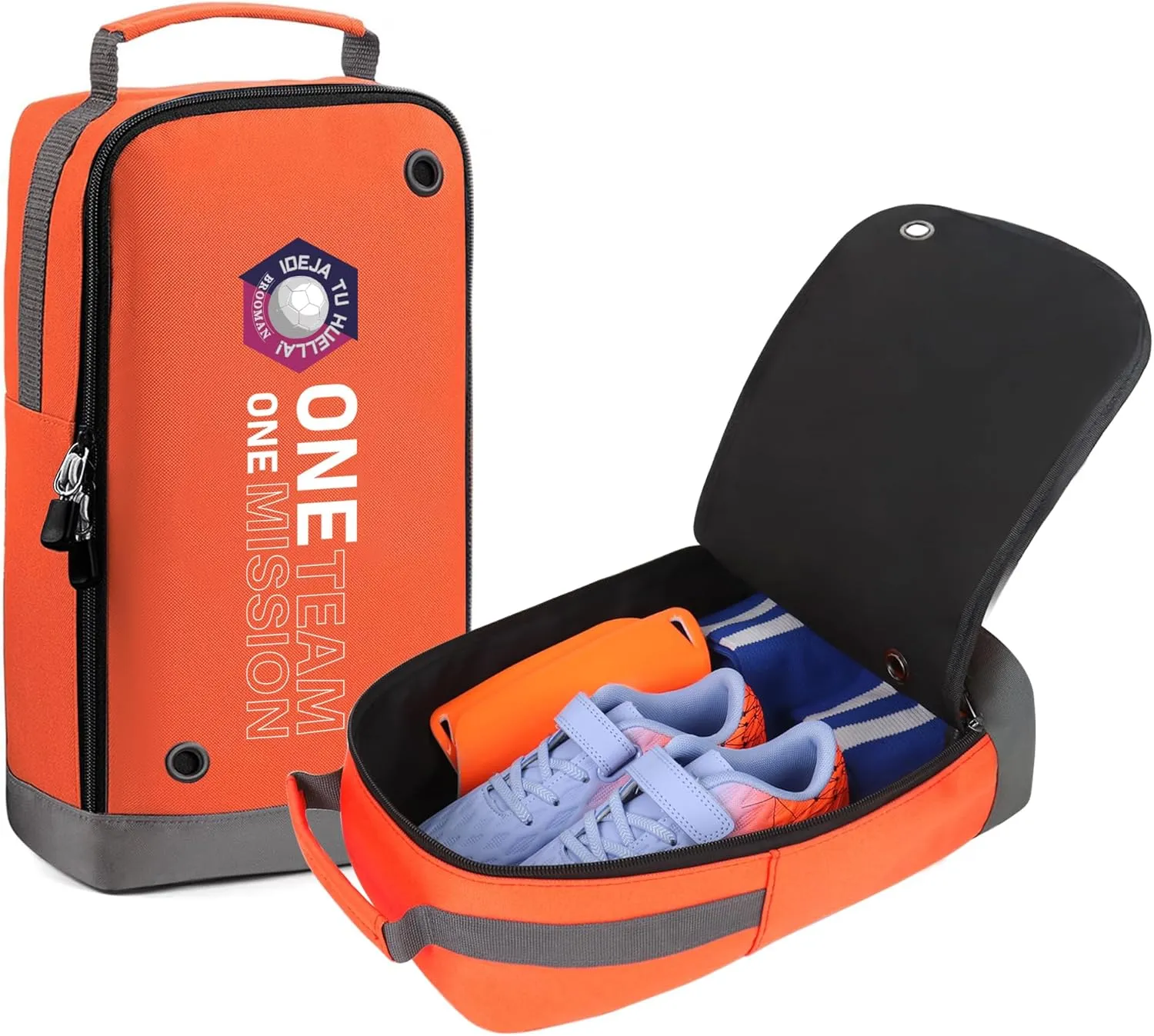 brooman Youth Adult Soccer Shoe Bag Sport Gear Waterproof Zippered Shoe Storage Organizer for Gym Golf Football Travel (Orange)