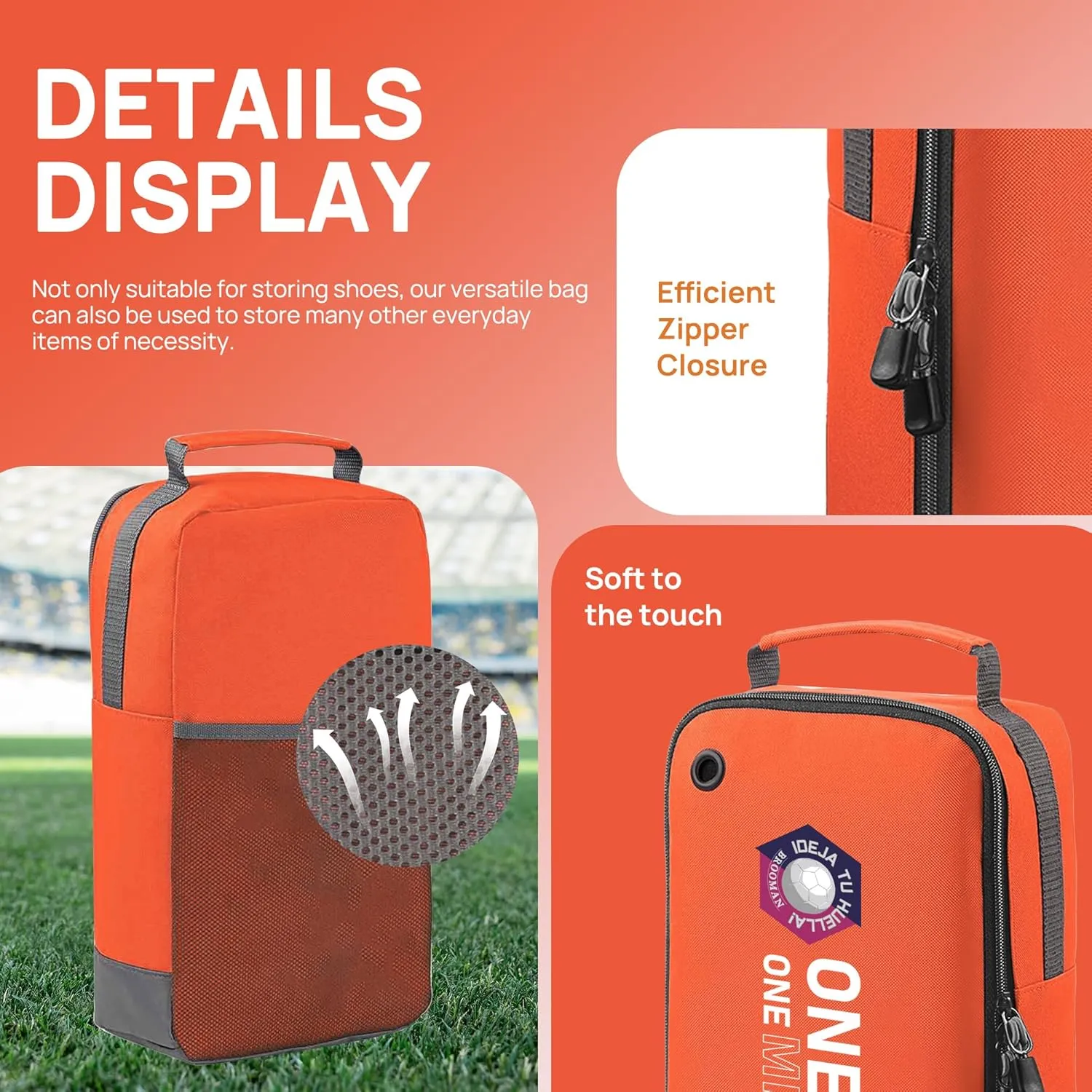 brooman Youth Adult Soccer Shoe Bag Sport Gear Waterproof Zippered Shoe Storage Organizer for Gym Golf Football Travel (Orange)