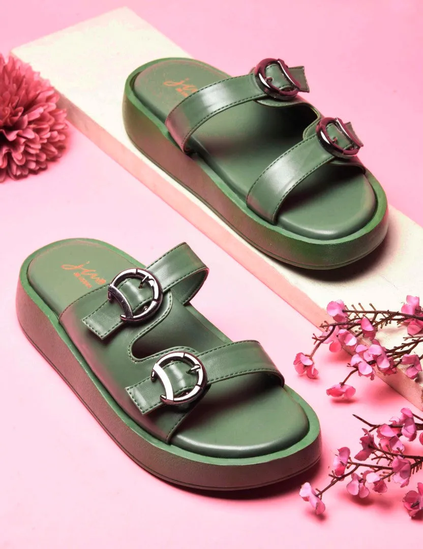 Buckled Double Strap Slide Sandals