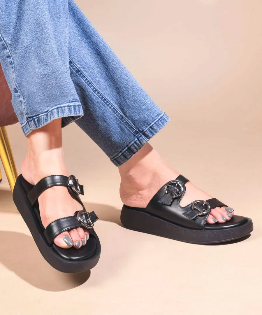 Buckled Double Strap Slide Sandals