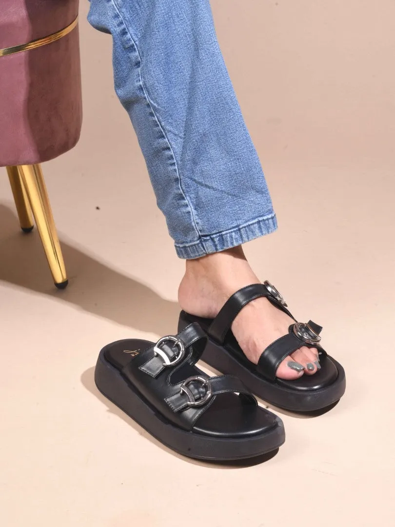 Buckled Double Strap Slide Sandals