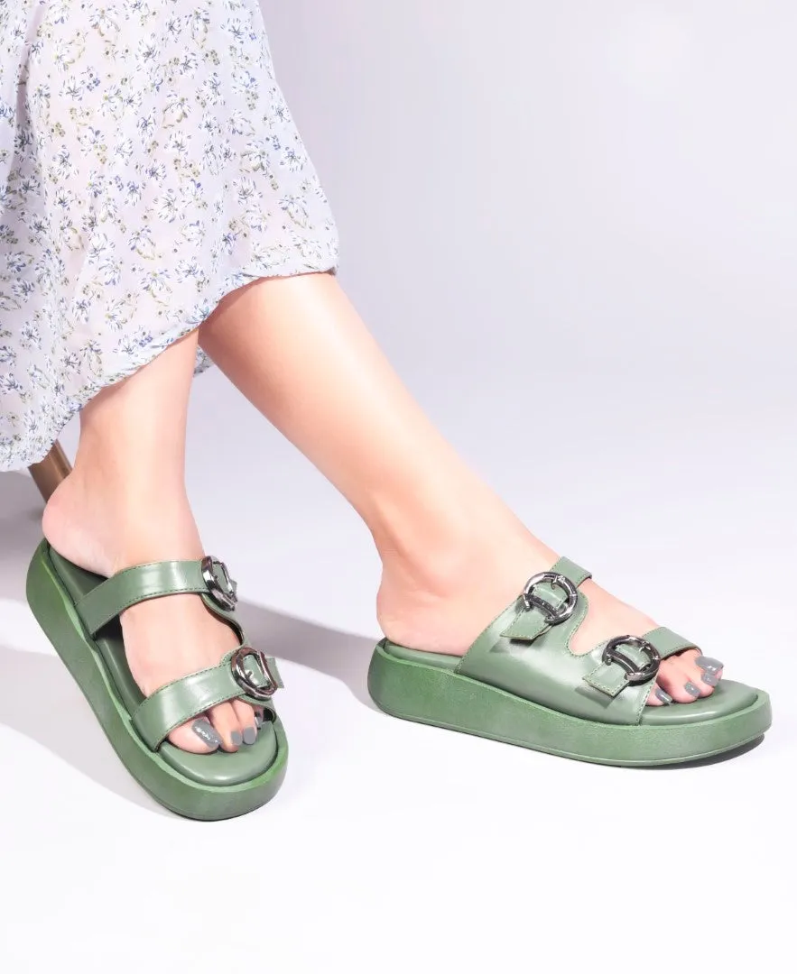 Buckled Double Strap Slide Sandals