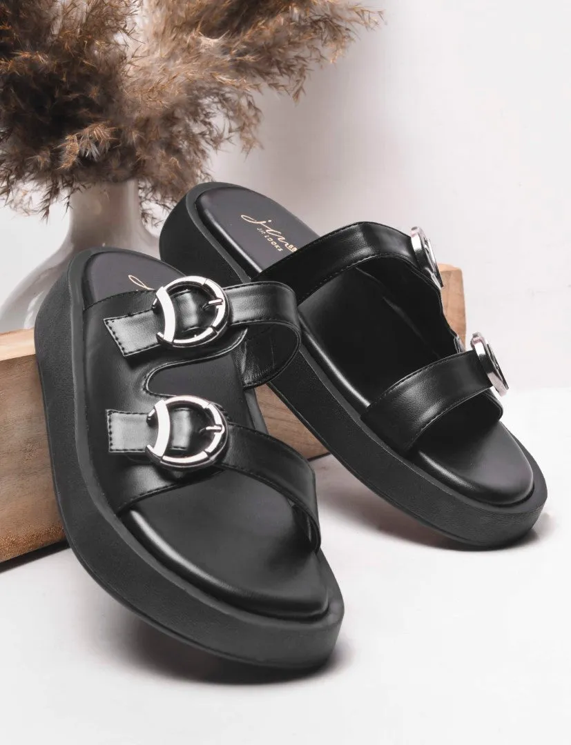 Buckled Double Strap Slide Sandals
