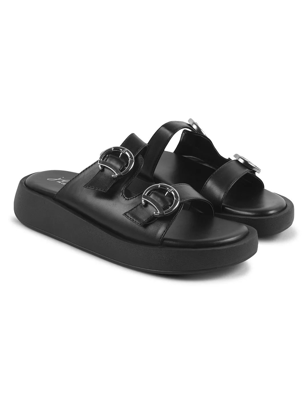 Buckled Double Strap Slide Sandals