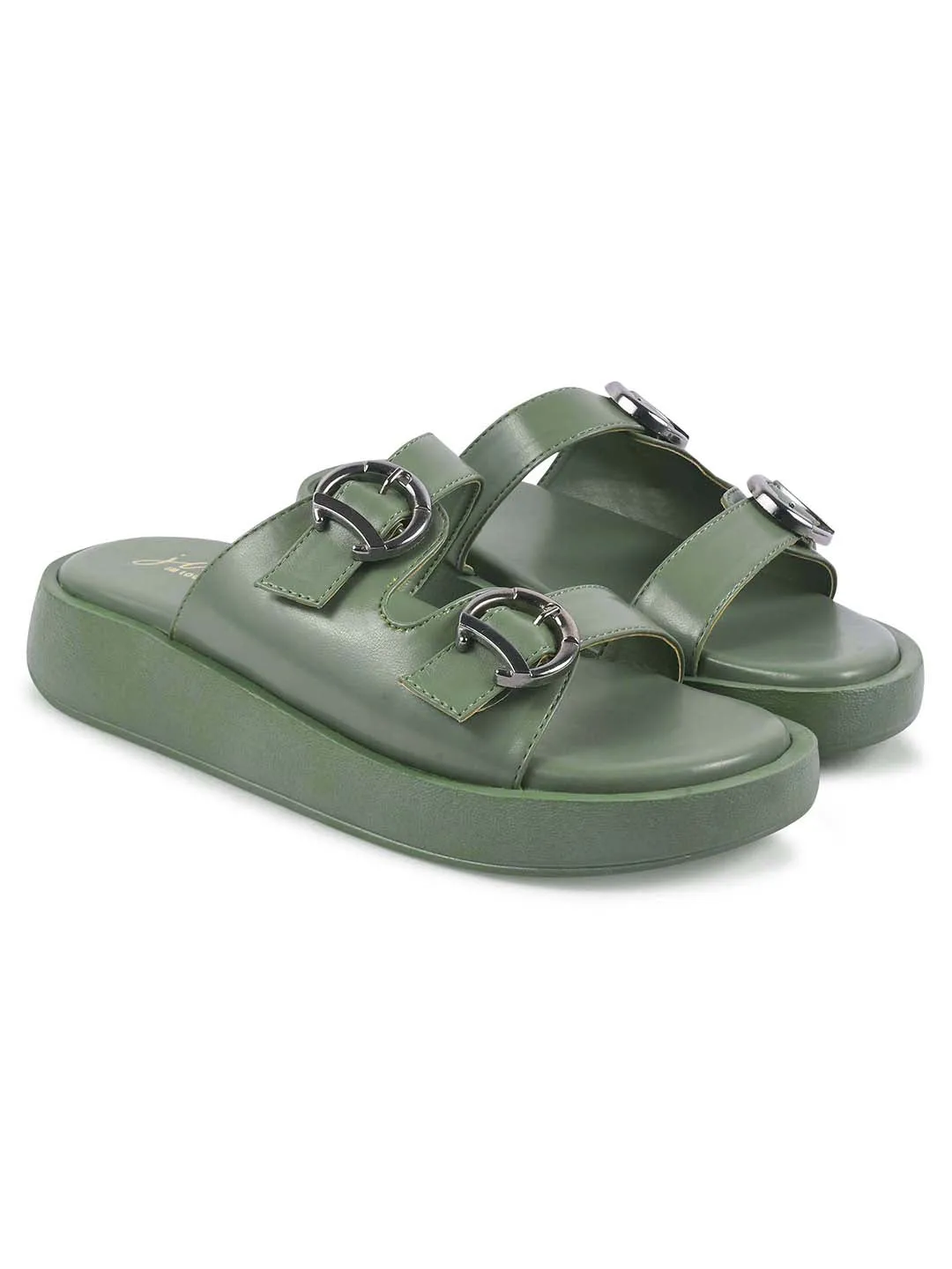 Buckled Double Strap Slide Sandals