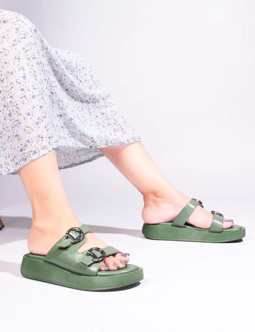 Buckled Double Strap Slide Sandals