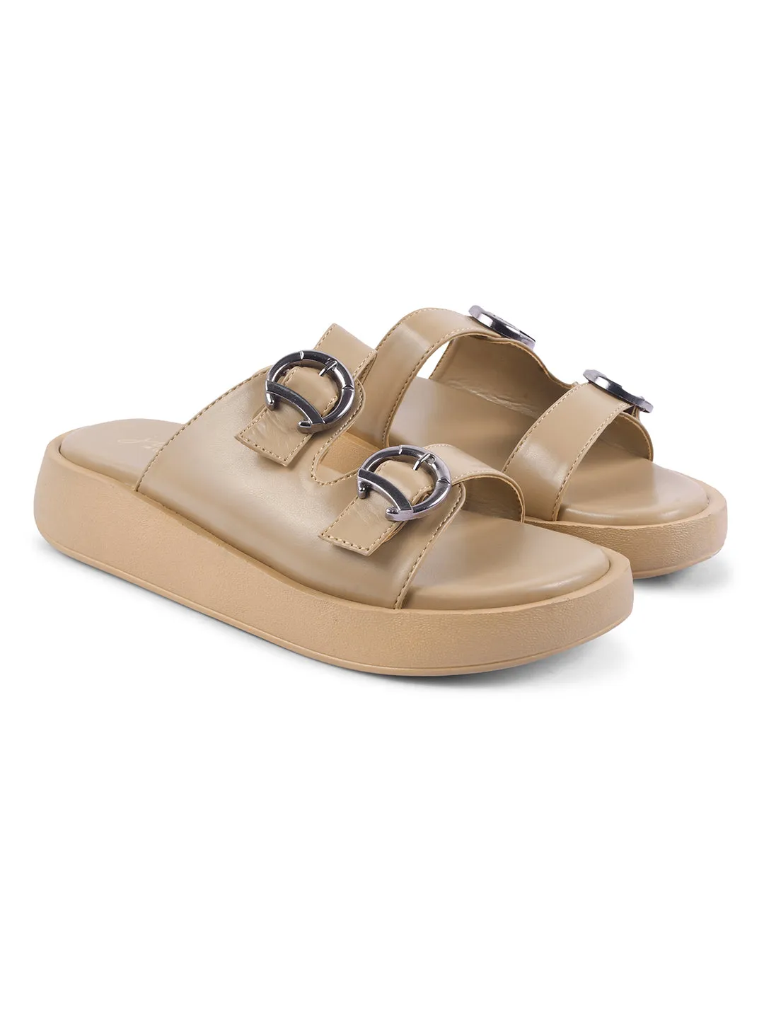 Buckled Double Strap Slide Sandals