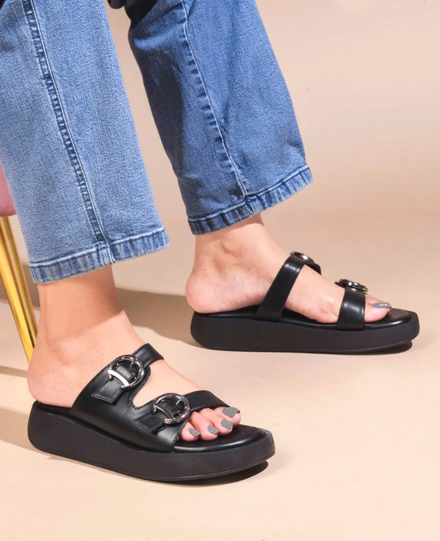 Buckled Double Strap Slide Sandals