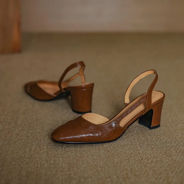 Cap Toe Leather Slingback Pumps