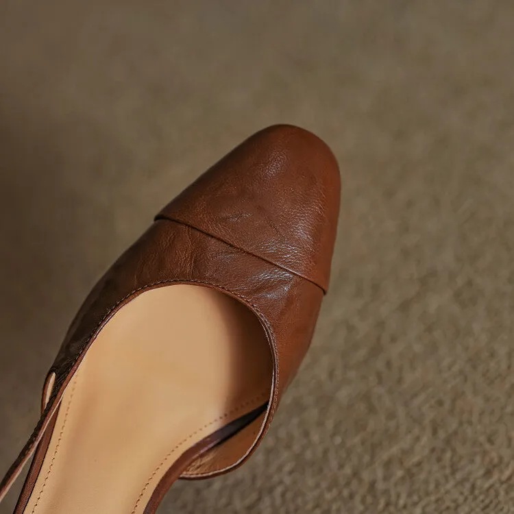 Cap Toe Leather Slingback Pumps