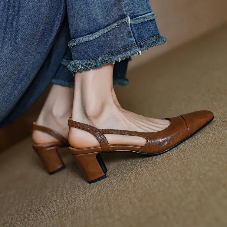 Cap Toe Leather Slingback Pumps