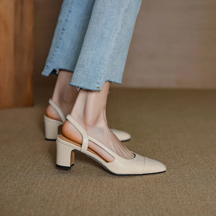 Cap Toe Leather Slingback Pumps