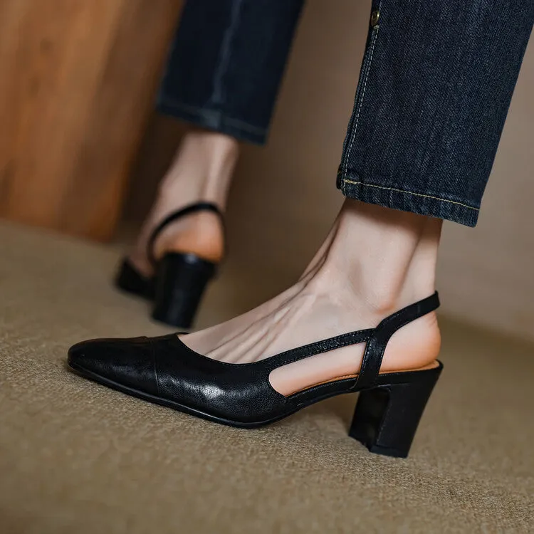 Cap Toe Leather Slingback Pumps