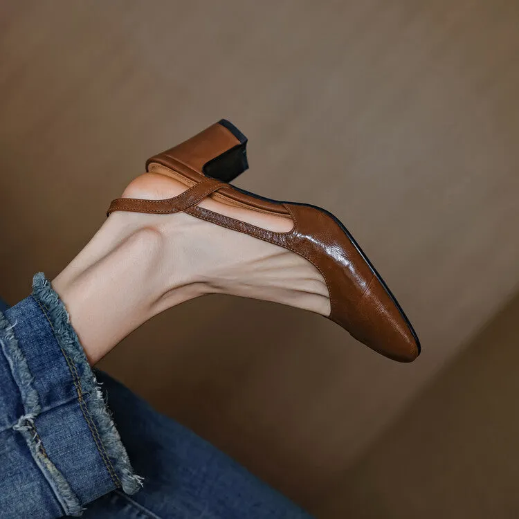 Cap Toe Leather Slingback Pumps