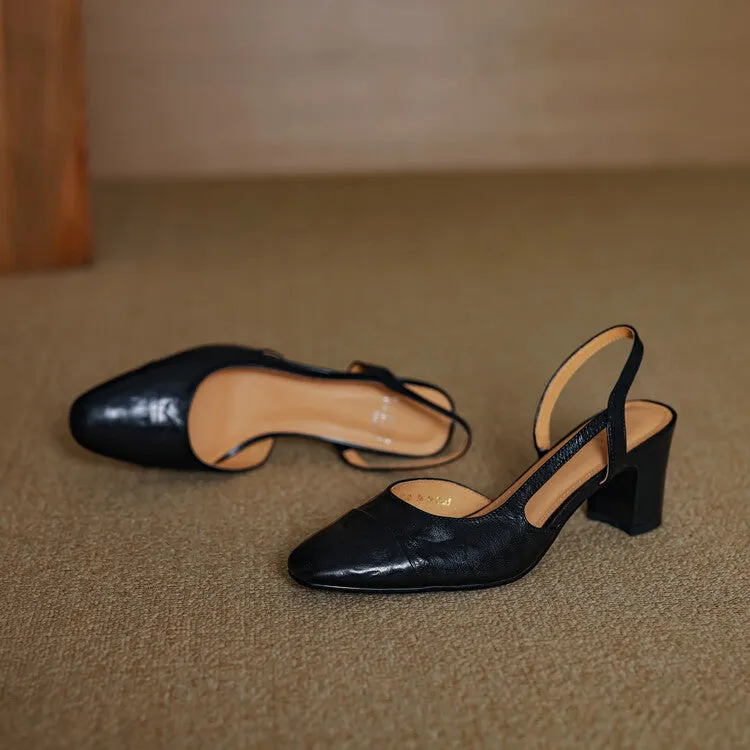 Cap Toe Leather Slingback Pumps