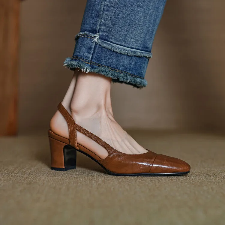 Cap Toe Leather Slingback Pumps