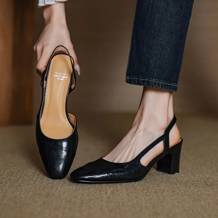 Cap Toe Leather Slingback Pumps