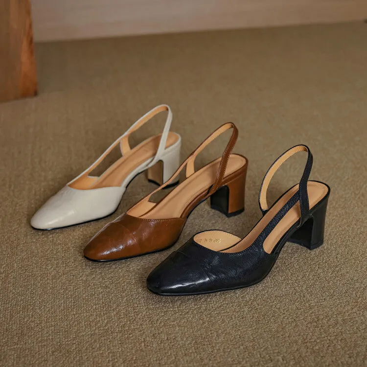 Cap Toe Leather Slingback Pumps
