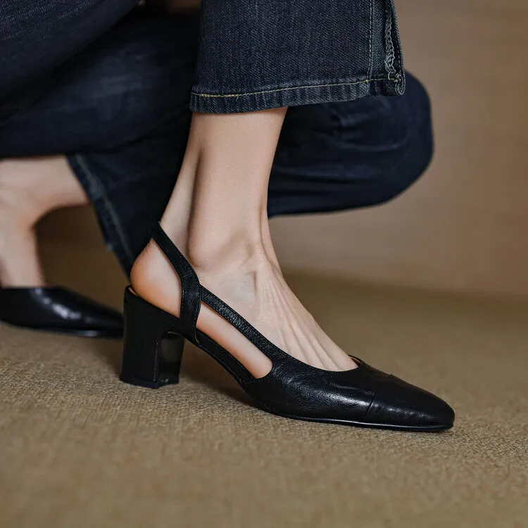 Cap Toe Leather Slingback Pumps