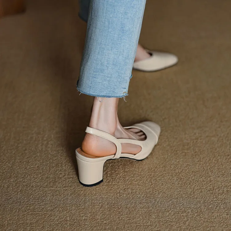 Cap Toe Leather Slingback Pumps