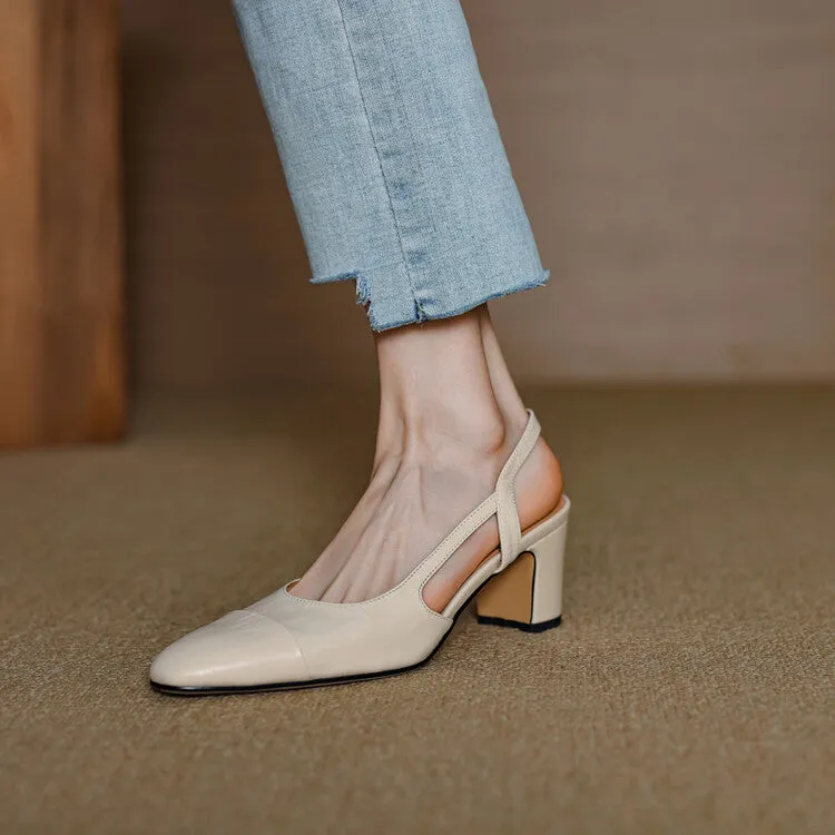 Cap Toe Leather Slingback Pumps