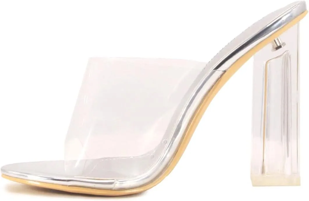 Cape Robbin Fusion Clear Chunky Block High Heels for Women, Transparent Booties for Women