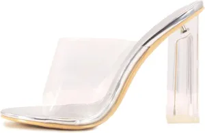Cape Robbin Fusion Clear Chunky Block High Heels for Women, Transparent Booties for Women