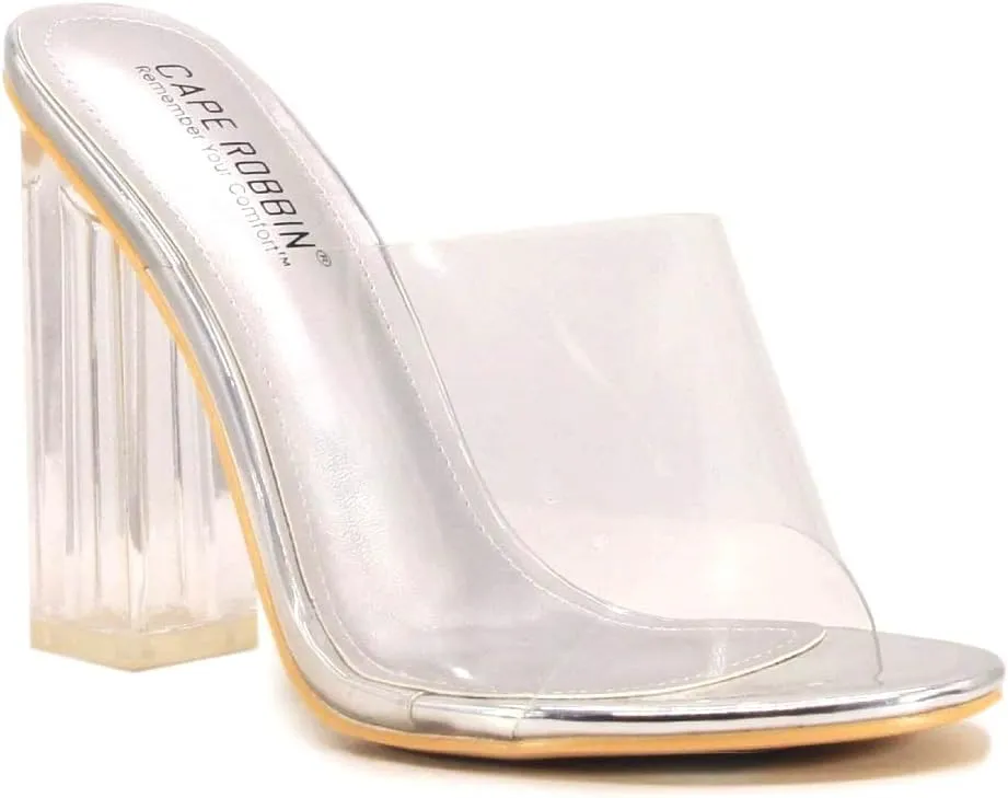 Cape Robbin Fusion Clear Chunky Block High Heels for Women, Transparent Booties for Women