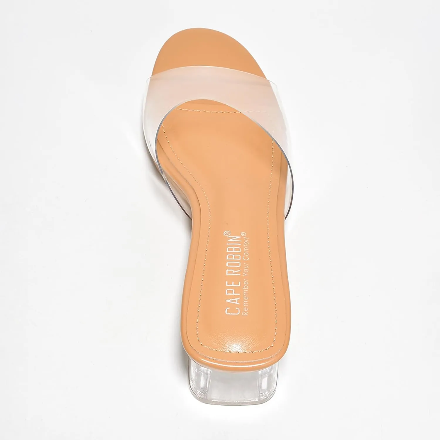 Cape Robbin Women's Clear Low Block Heels - Slip-On Transparent Round Open Toe Sandals (Anjelic)