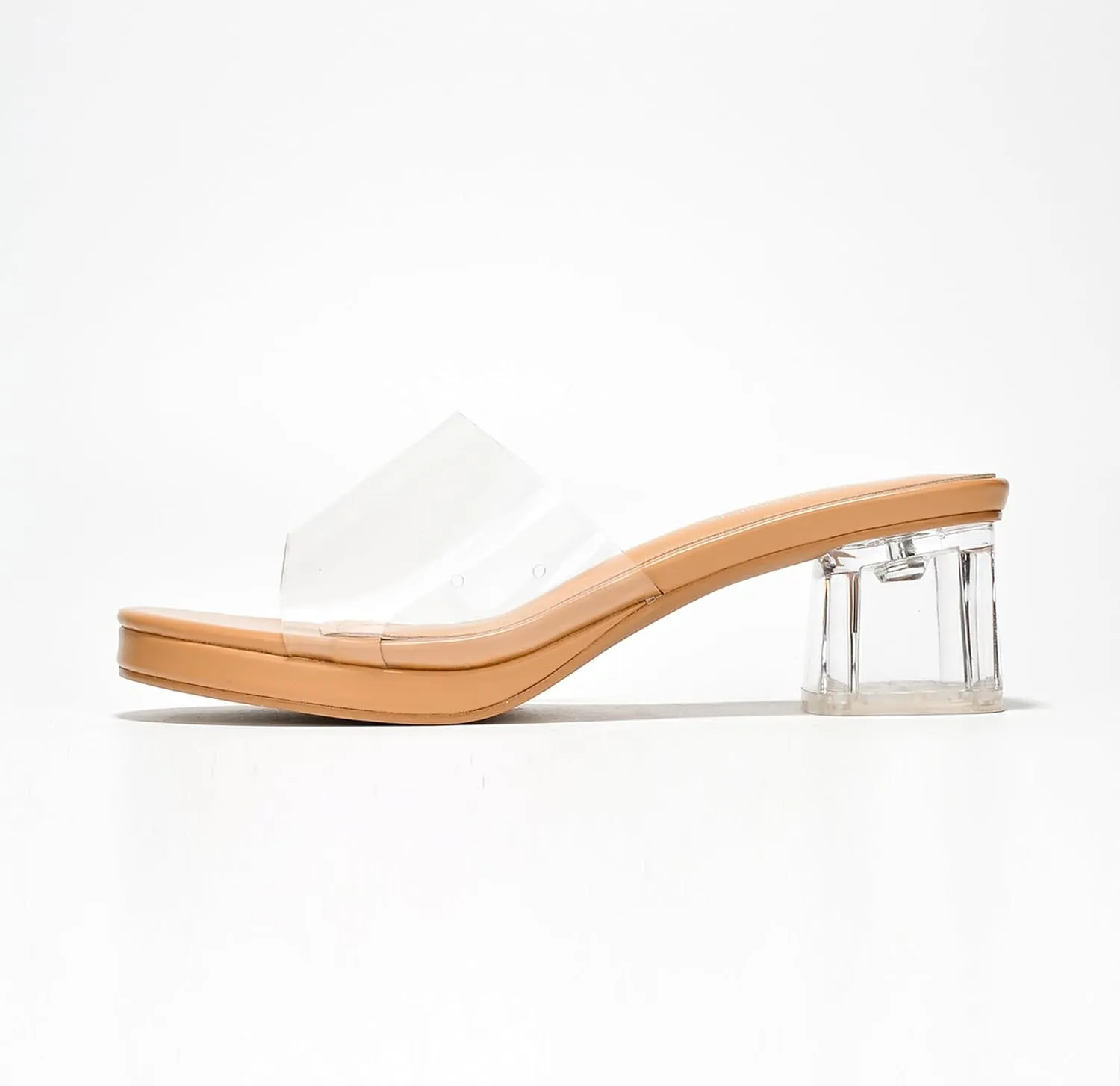Cape Robbin Women's Clear Low Block Heels - Slip-On Transparent Round Open Toe Sandals (Anjelic)