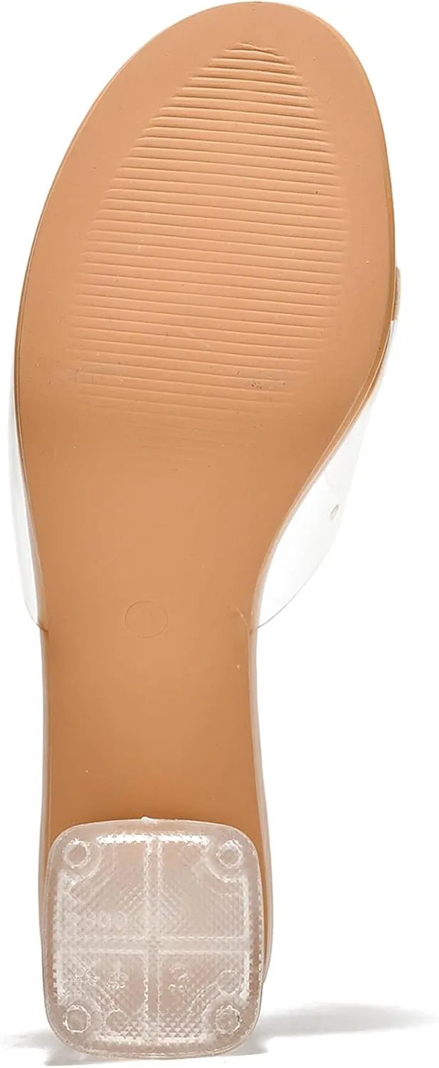 Cape Robbin Women's Clear Low Block Heels - Slip-On Transparent Round Open Toe Sandals (Anjelic)