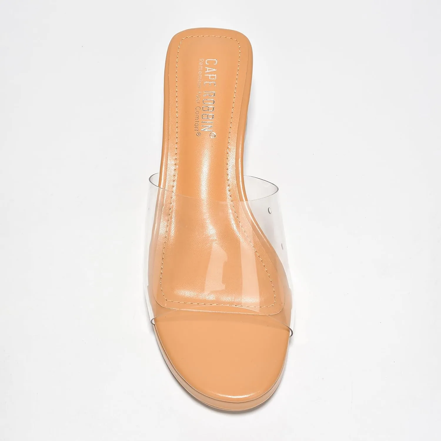 Cape Robbin Women's Clear Low Block Heels - Slip-On Transparent Round Open Toe Sandals (Anjelic)