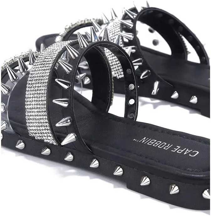 Cape Robbin Women's Studded Slide Sandals - Flat Slip-On Fashion Slides with Spikes - Comfortable Summer Sandals 2025 (Xtreme)