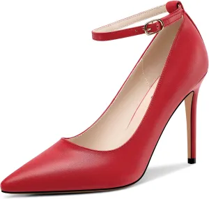 Castamere Womens Ankle Strap Pumps Pointed Toe Slip-on High Heels 10CM Heels