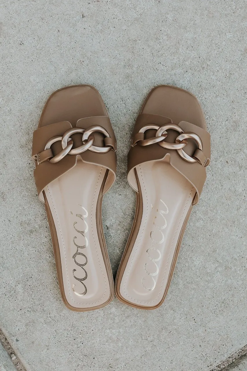 Chain Detail Taupe Slide Sandals