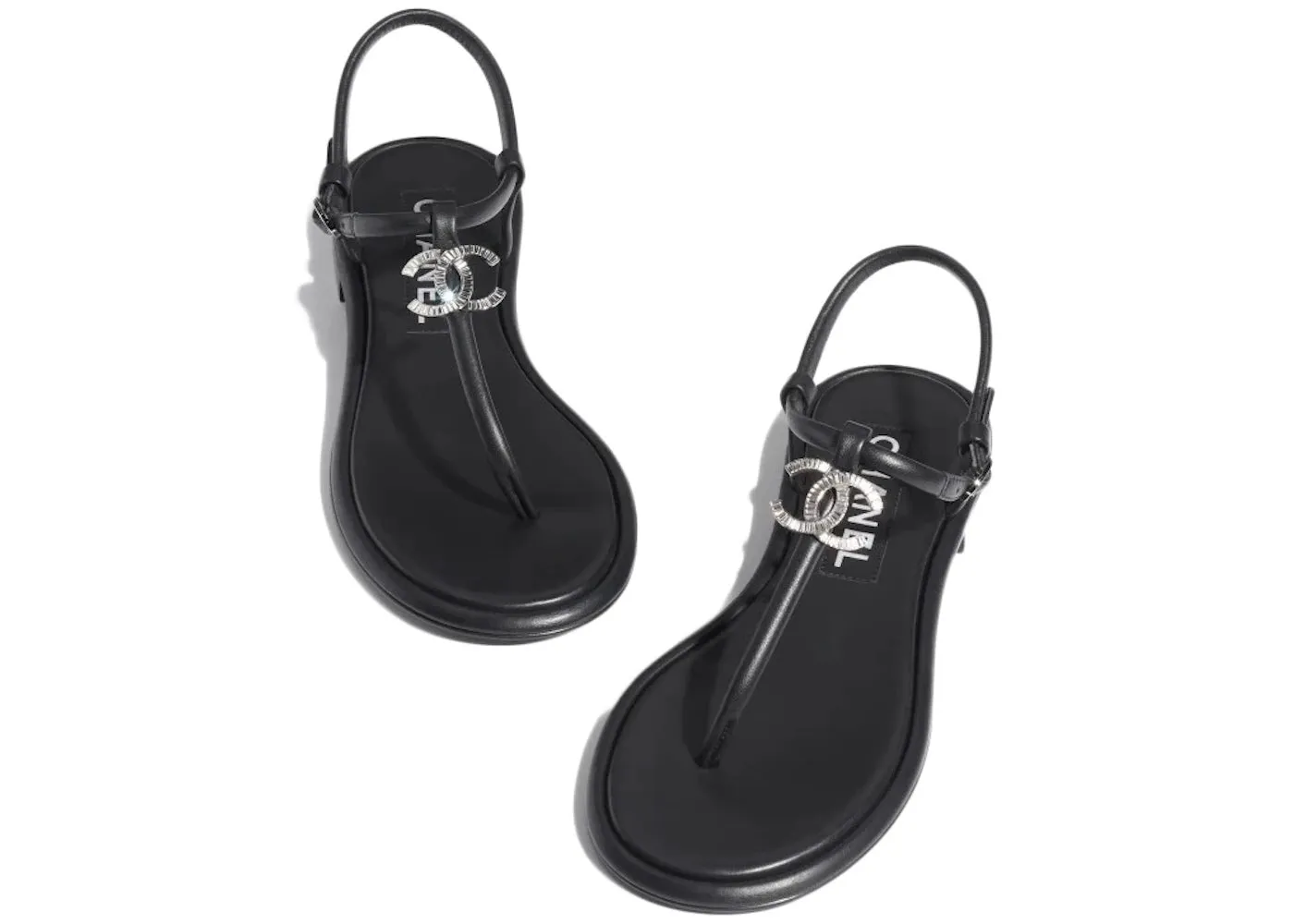 Chanel CC Thong Sandals Black Lambskin