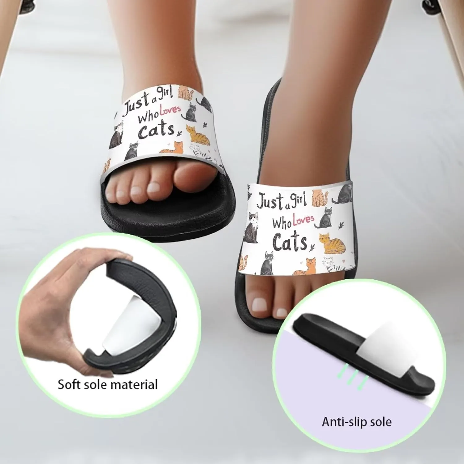 Children's Slippers Beach Sandals Slide Sandals Filp-Flops for Unisex Kids Boys Girls Gift for Daughters Sons Little Brothers Sisters Black Sole Little Kid Size 11-Big Kid Size 3